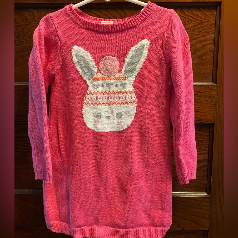 Adorable Little Girls’ Gymboree knitted sweater dress with snowbunny on front